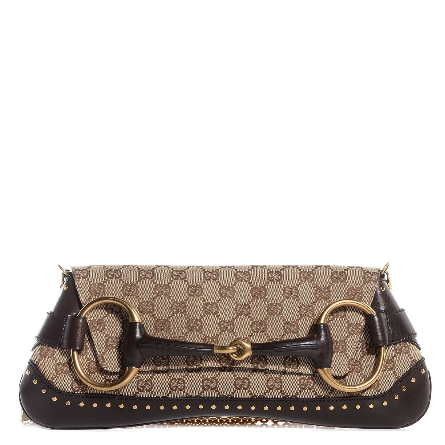 Monogram Studded Large Horsebit Clutch Dark Brown