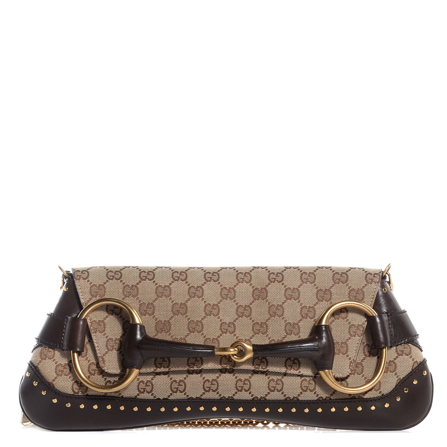 Gucci Monogram Studded Large Horsebit Clutch Dark Brown 1 of 7