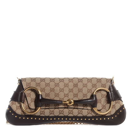 Gucci Monogram Studded Large Horsebit Clutch Dark Brown 1 of 7