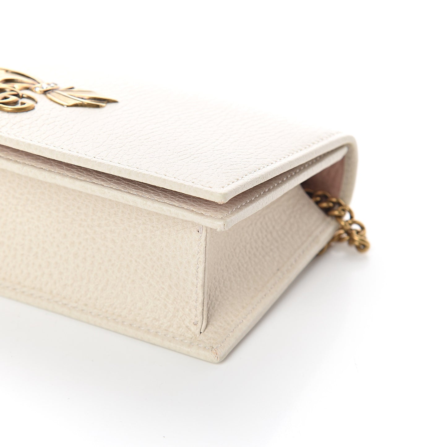 Calfskin GG Marmont Bow Chain Wallet White