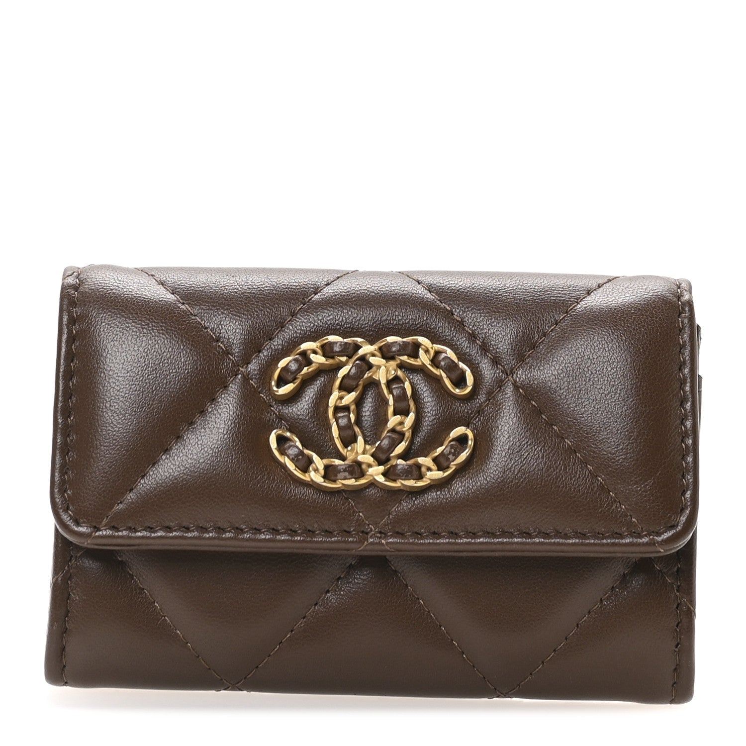 Chanel Lambskin Quilted Chanel 19 Flap Card Holder Dark Brown 1 of 9