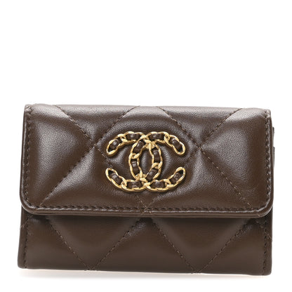 Chanel Lambskin Quilted Chanel 19 Flap Card Holder Dark Brown 1 of 9