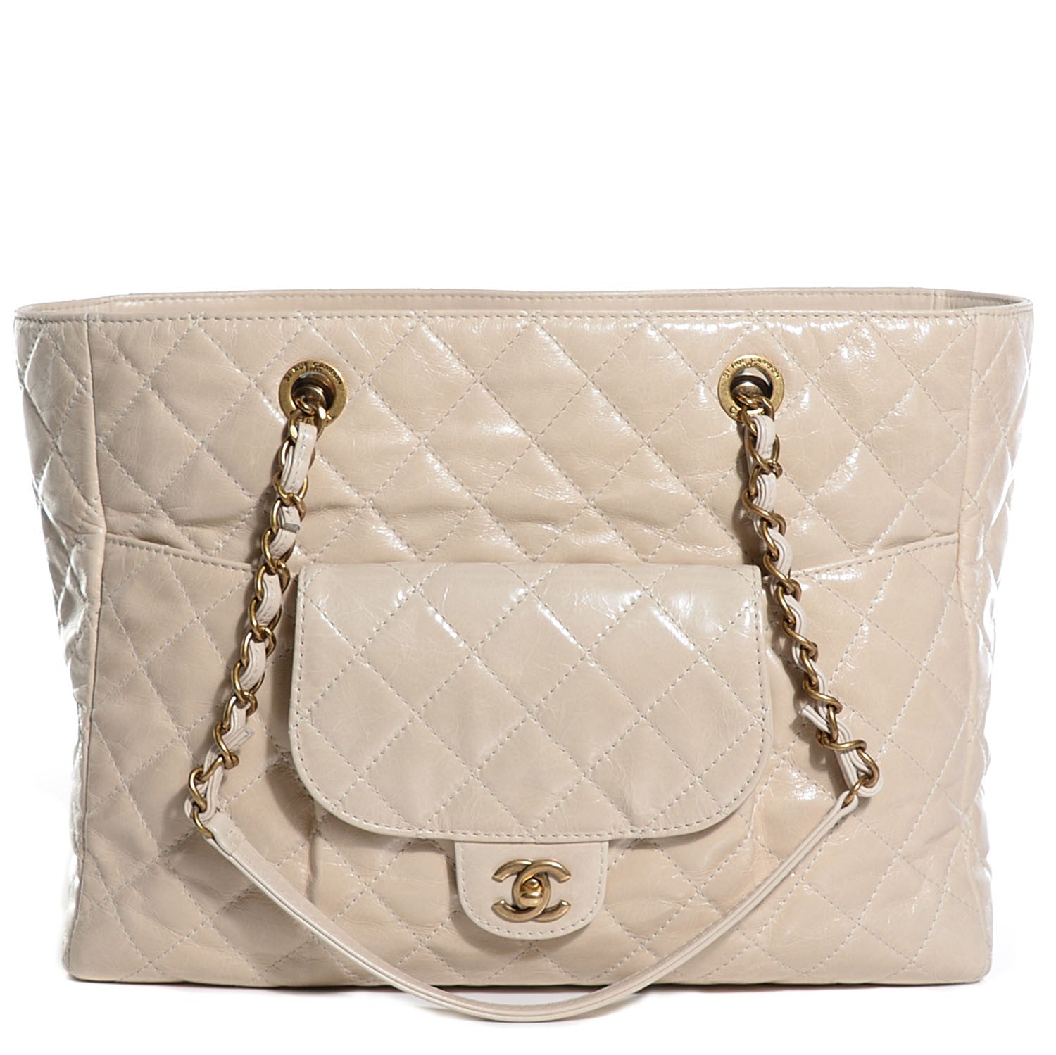 Chanel Glazed Calfskin Quilted Bubble CC Tote Light Beige 1 of 7