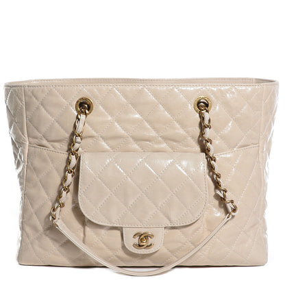 Chanel Glazed Calfskin Quilted Bubble CC Tote Light Beige 1 of 7