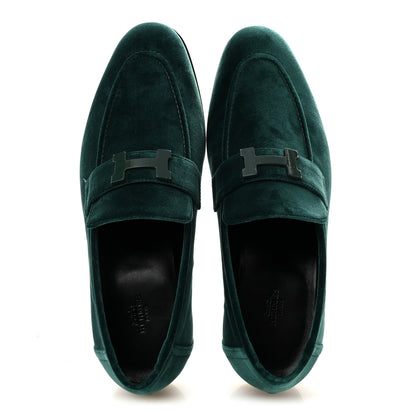 Hermes Velvet Mens Paris Loafers 43.5 Vert Fonce 2 of 10