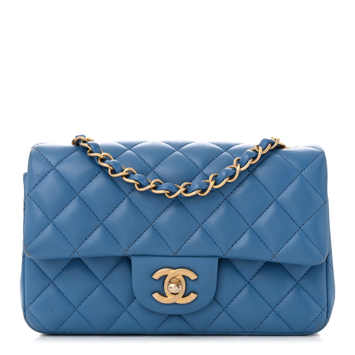 Lambskin Quilted Mini Rectangular Flap Blue