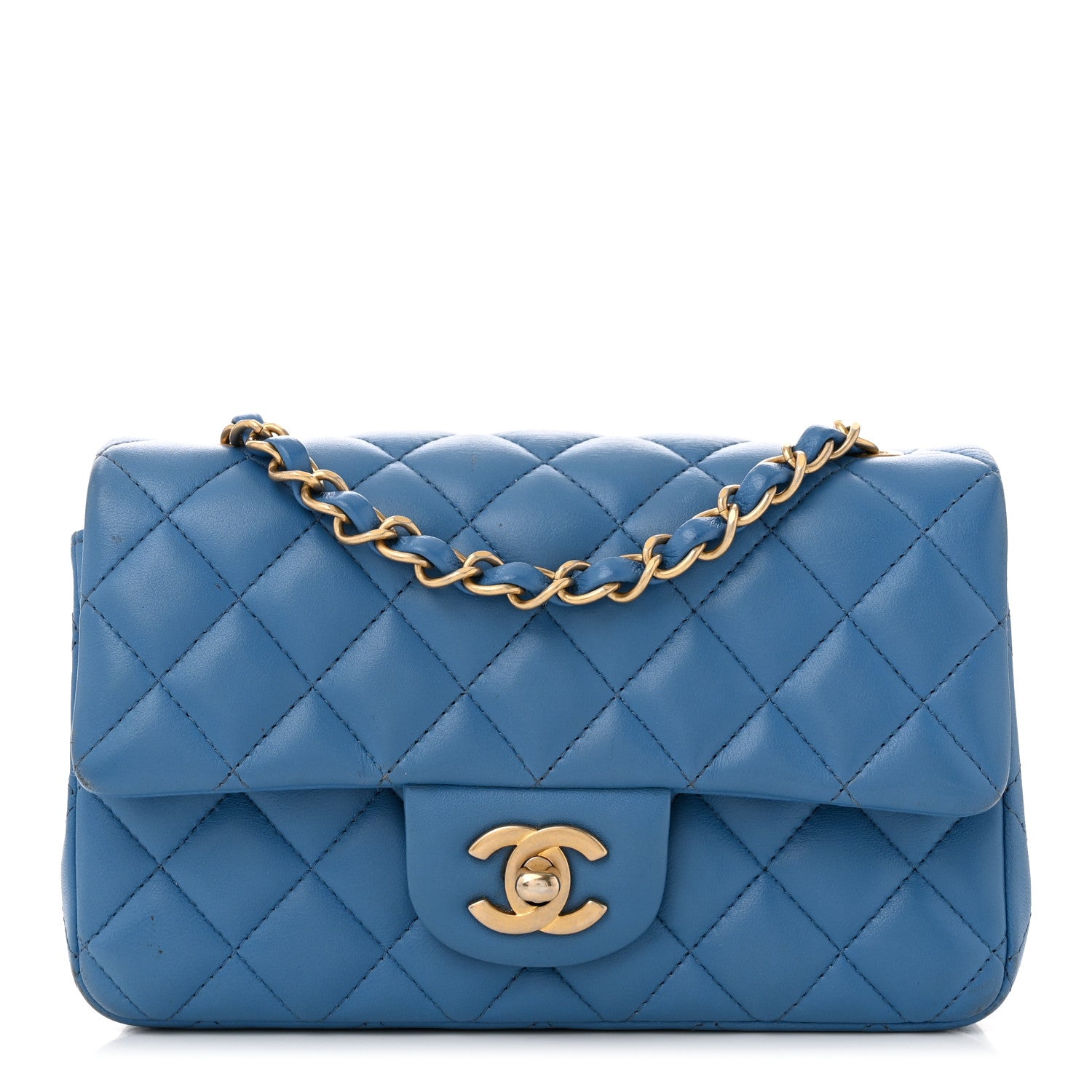 Chanel Lambskin Quilted Mini Rectangular Flap Blue 1 of 14