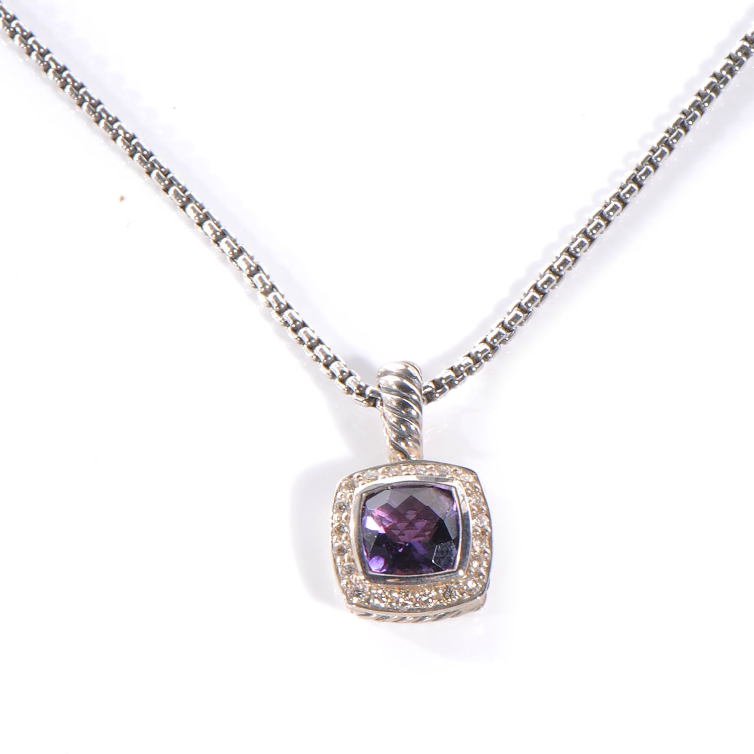 David Yurman Sterling Silver Diamond Amethyst 7mm Petite Albion Pendant Necklace 1 of 5