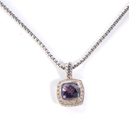 David Yurman Sterling Silver Diamond Amethyst 7mm Petite Albion Pendant Necklace 1 of 5