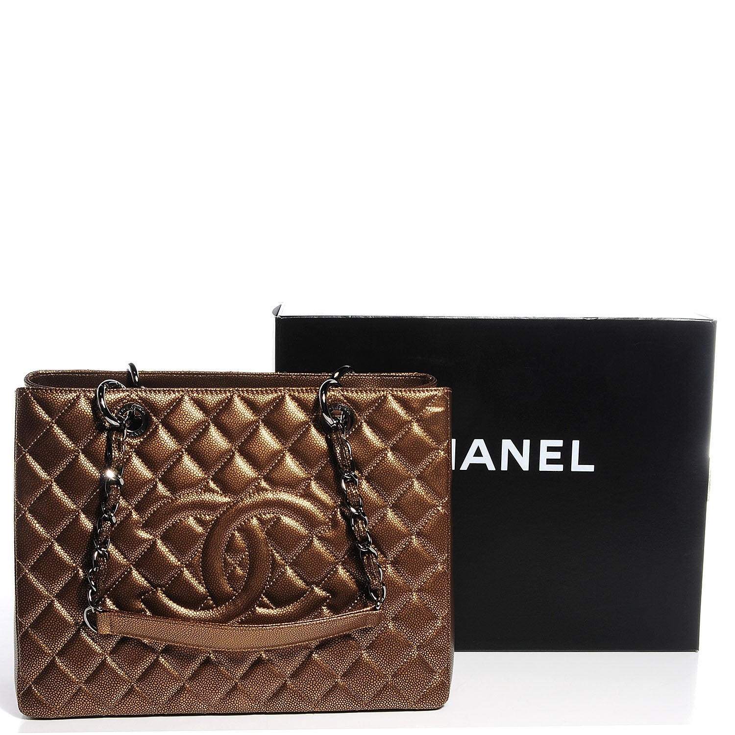 Chanel Metallic Caviar Quilted Grand Shopping Tote GST Khaki 5 of 8