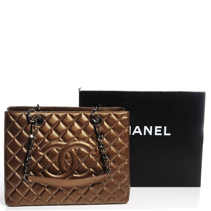 Chanel Metallic Caviar Quilted Grand Shopping Tote GST Khaki 5 of 8