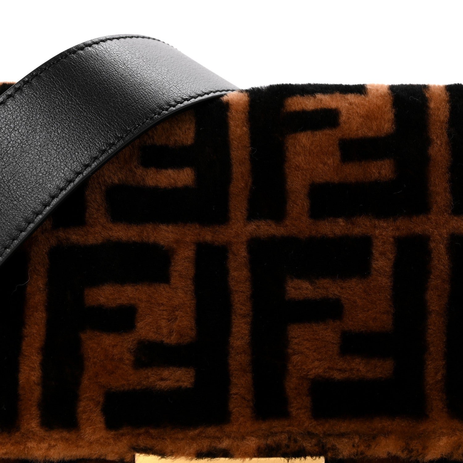 Fendi Shearling Vitello Dolce Macro FF 1974 Baguette Tobacco Black 8 of 10