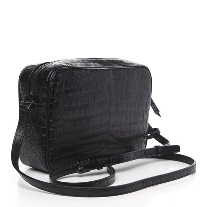 Saint Laurent Calfskin Crocodile Embossed Monogram Lou Camera Bag Black 3 of 9