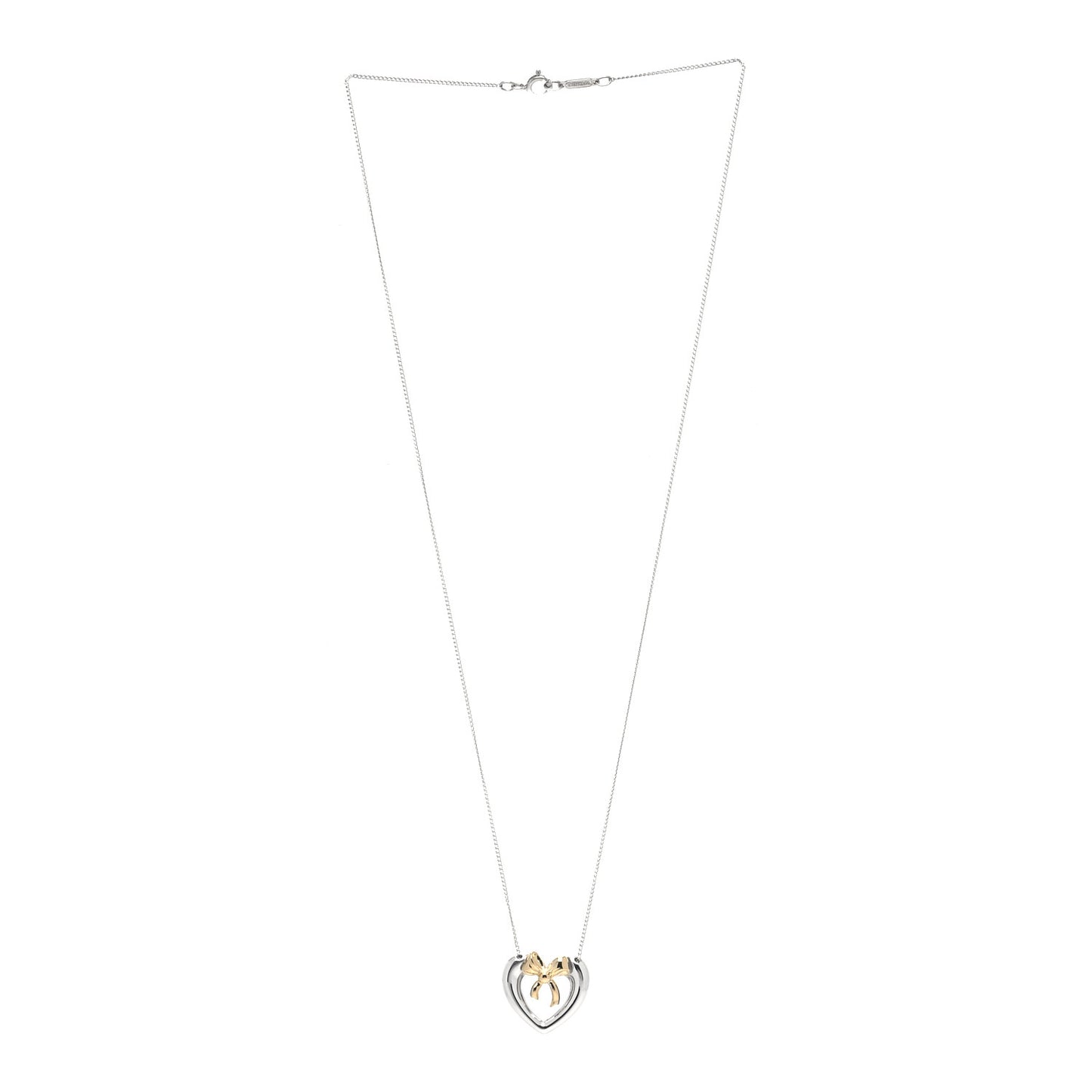 Sterling Silver 18K Yellow Gold Heart Ribbon Pendant Necklace
