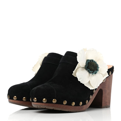 Chanel Suede Camellia Clogs 40 Black 3 of 10