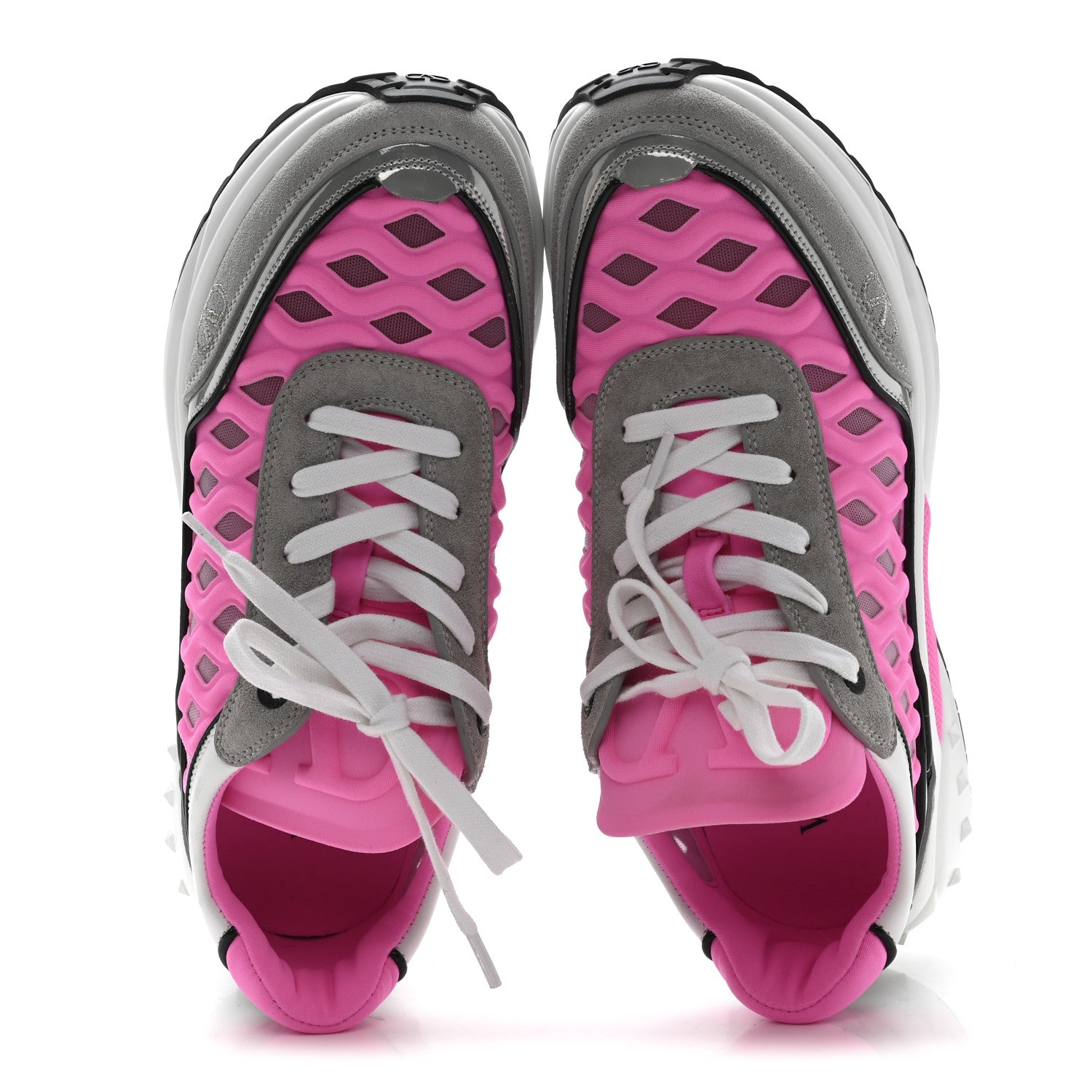 Valentino Garavani Suede Neoprene Mesh Womens Ready Go Runner Sneakers 38 Electric Pink Grey 2 of 9