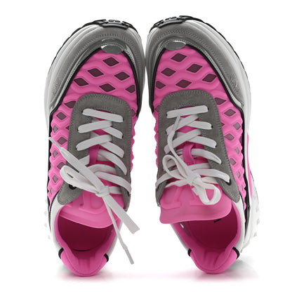 Valentino Garavani Suede Neoprene Mesh Womens Ready Go Runner Sneakers 38 Electric Pink Grey 2 of 9