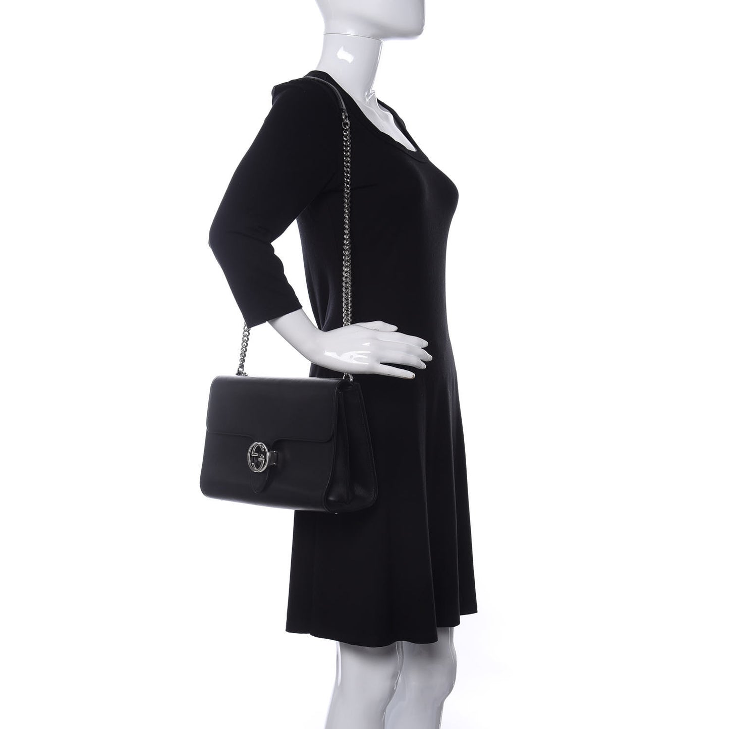 Moon Calfskin Medium Interlocking G Shoulder Bag Black