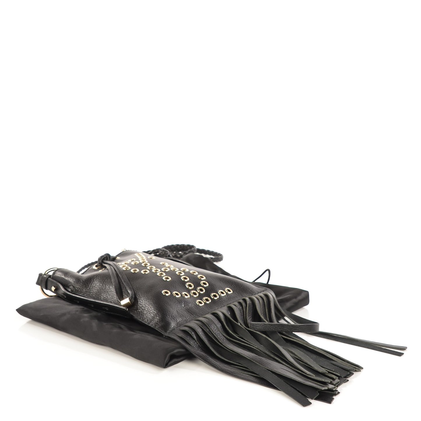 Calfskin Fringe Messenger Bag Black