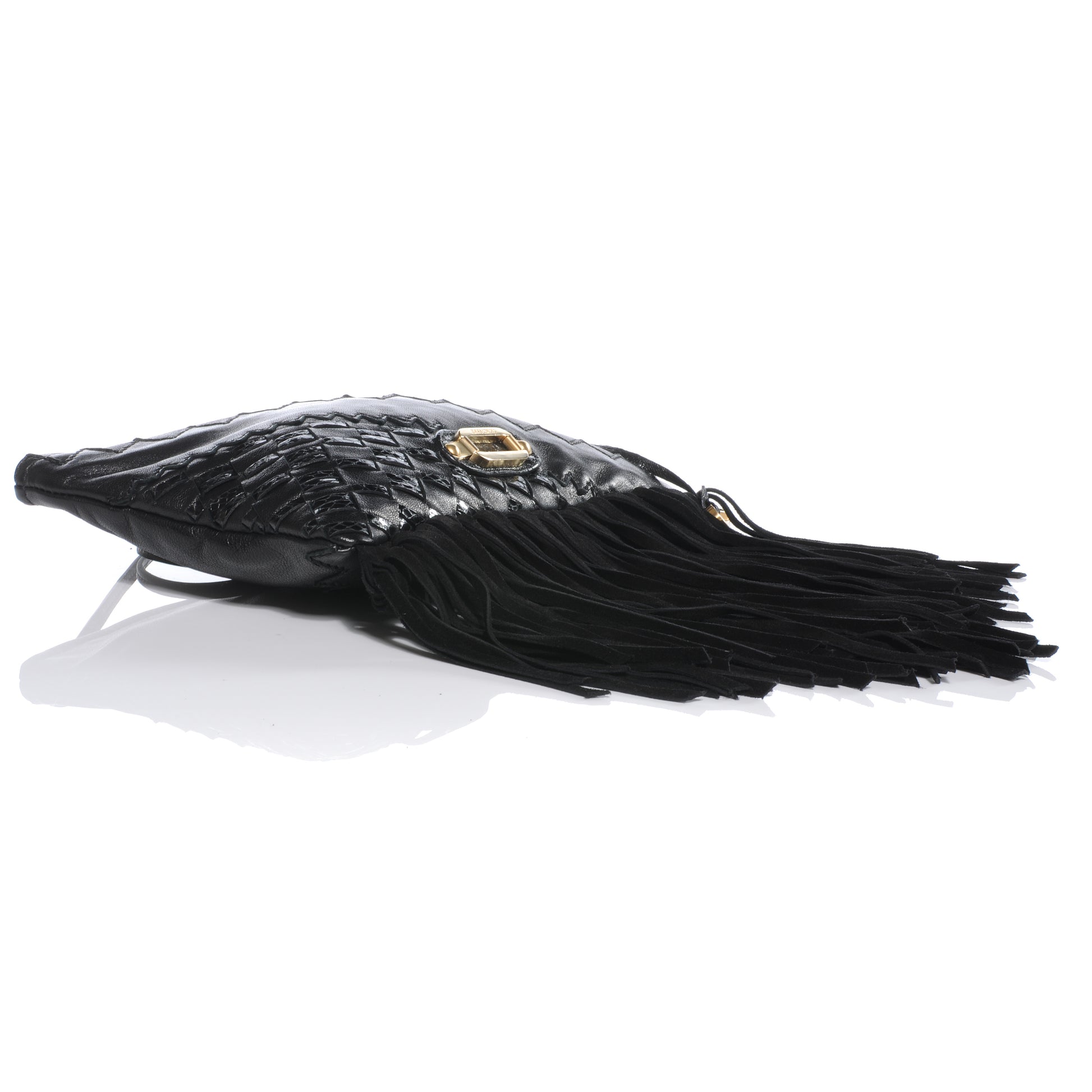 Jimmy Choo Leather Suede Fringe Tita Convertible Clutch Black 6 of 9