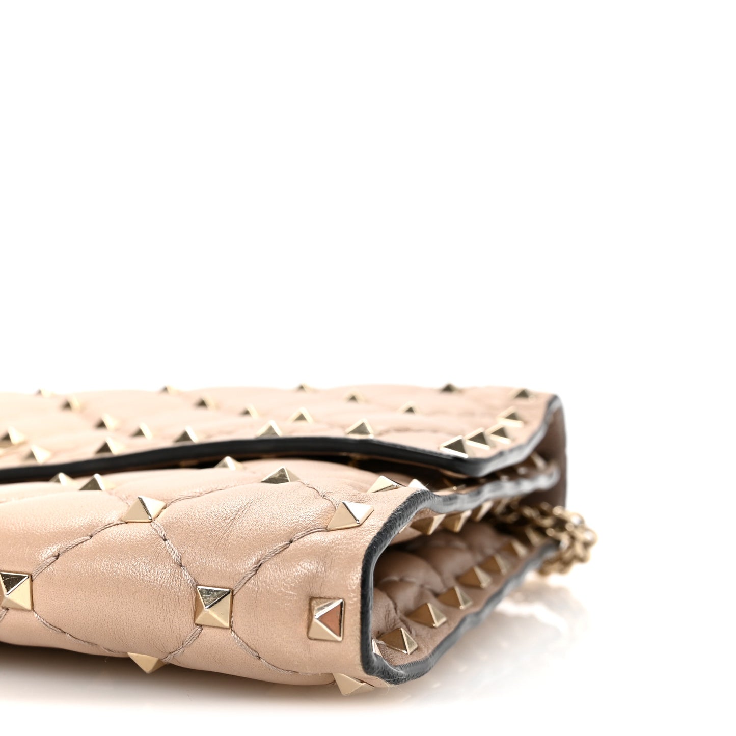 Lambskin Rockstud Spike Wallet on Chain Poudre