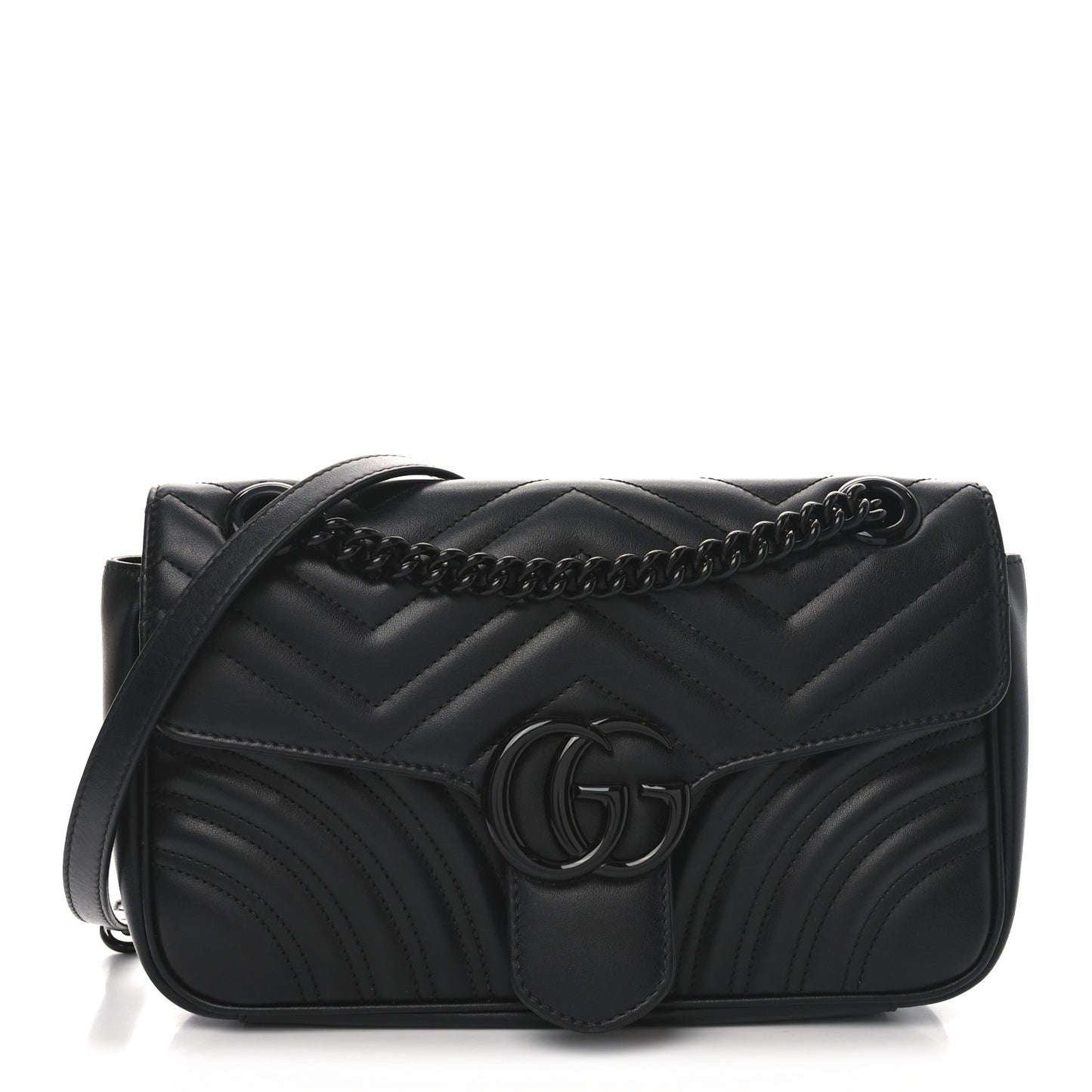 Calfskin Matelasse Monochrome Small GG Marmont Shoulder Bag Black