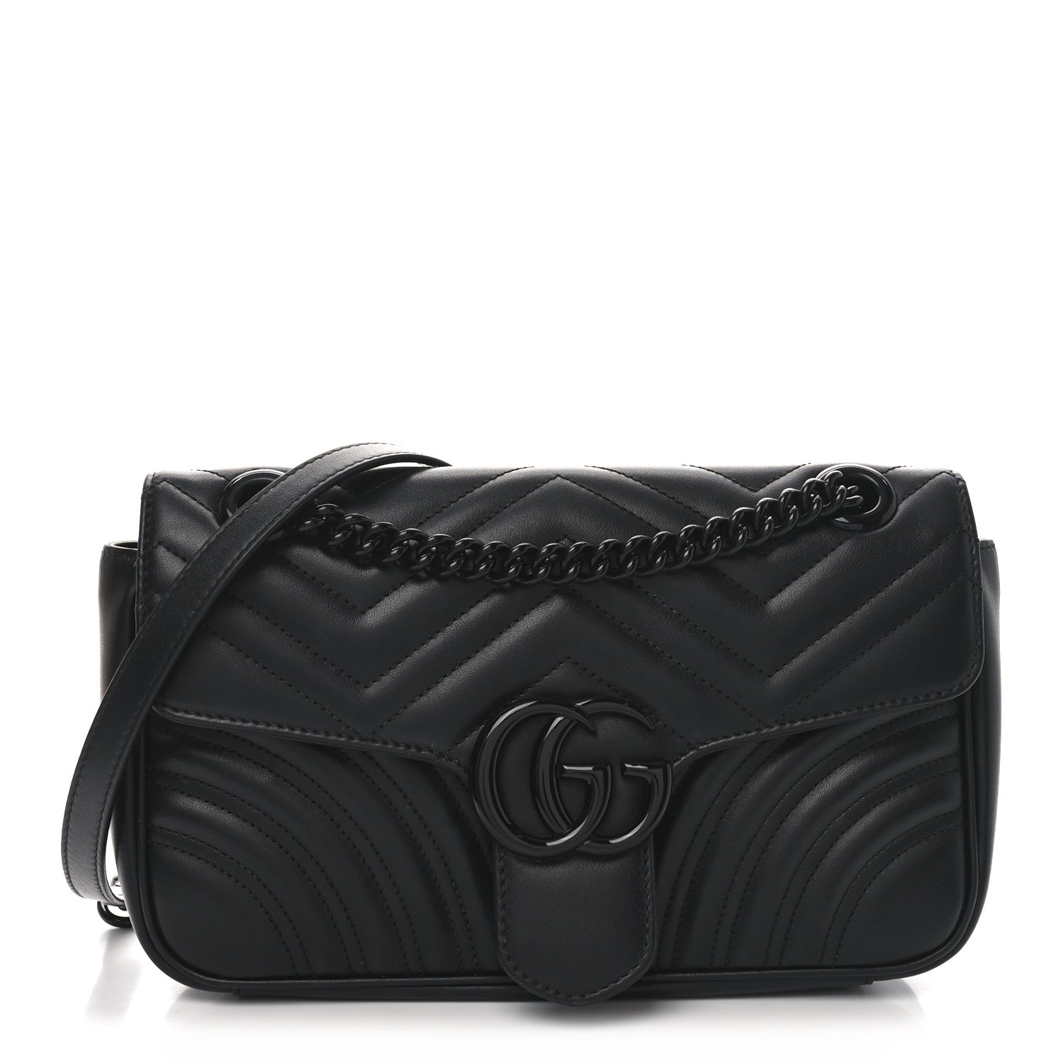 Gucci Calfskin Matelasse Monochrome Small GG Marmont Shoulder Bag Black 1 of 9