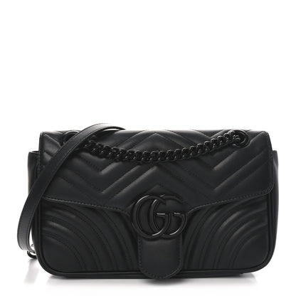 Gucci Calfskin Matelasse Monochrome Small GG Marmont Shoulder Bag Black 1 of 9