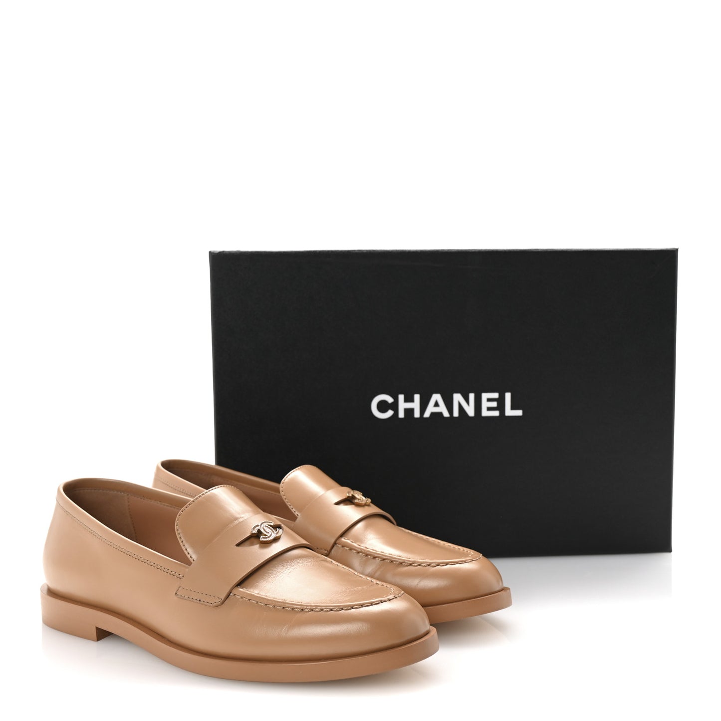 Shiny Calfskin CC Moccasin Loafers 36 Brown