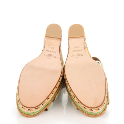 Valentino Garavani Suede Canvas Native Couture 1975 Espadrille Wedge Sandals 38.5 Green Tea Sorbet Multicolor 5 of 7