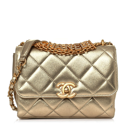 Chanel Metallic Lambskin Quilted Mini CC Crystal Logo Chain Flap Gold 1 of 13