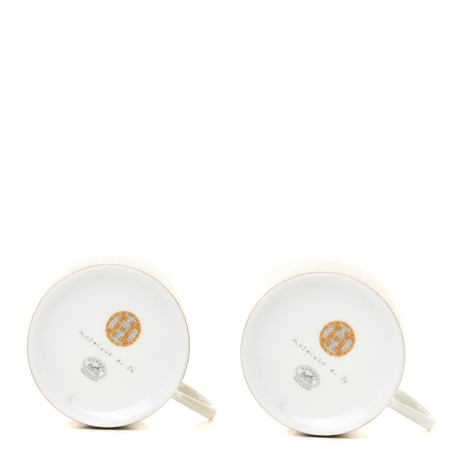 Hermes Porcelain Mosaique Au 24 Gold Coffee Cup and Saucer Set of 2 5 of 9