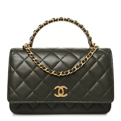 Chanel Lambskin Quilted Pick Me Up Wallet On Chain WOC Green 1 of 11