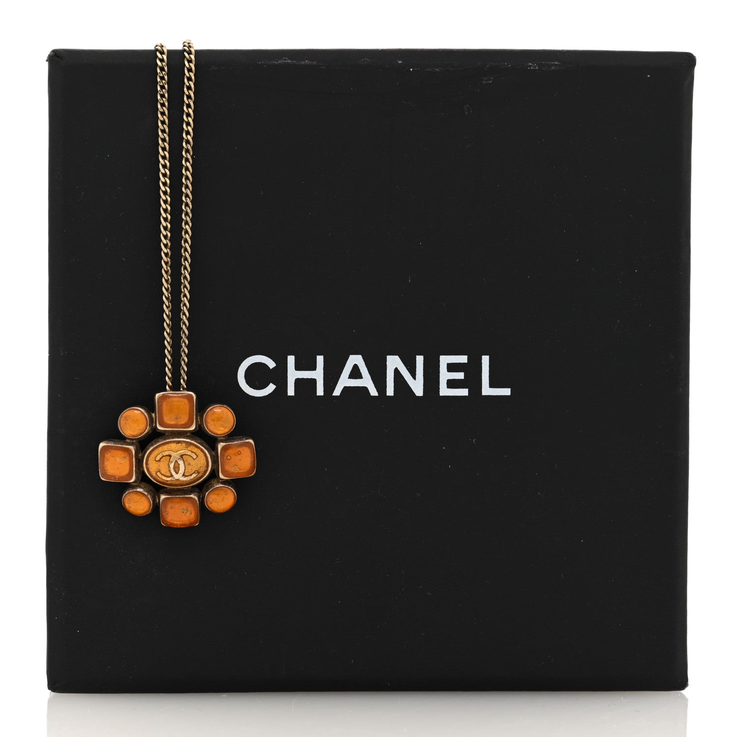 Chanel Gripoix Poured Glass CC Pendant Necklace Gold 5 of 5