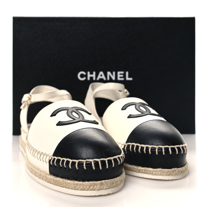 Chanel Lambskin Cap Toe CC Espadrille Sandals 39 White Black 9 of 9