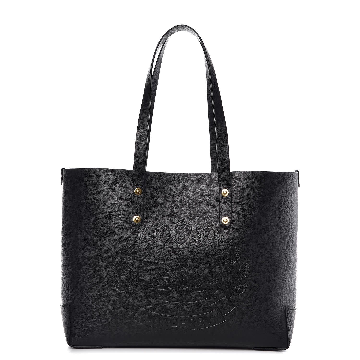 Burberry Calfskin Crest Embossed Small Tote Black 1 of 6