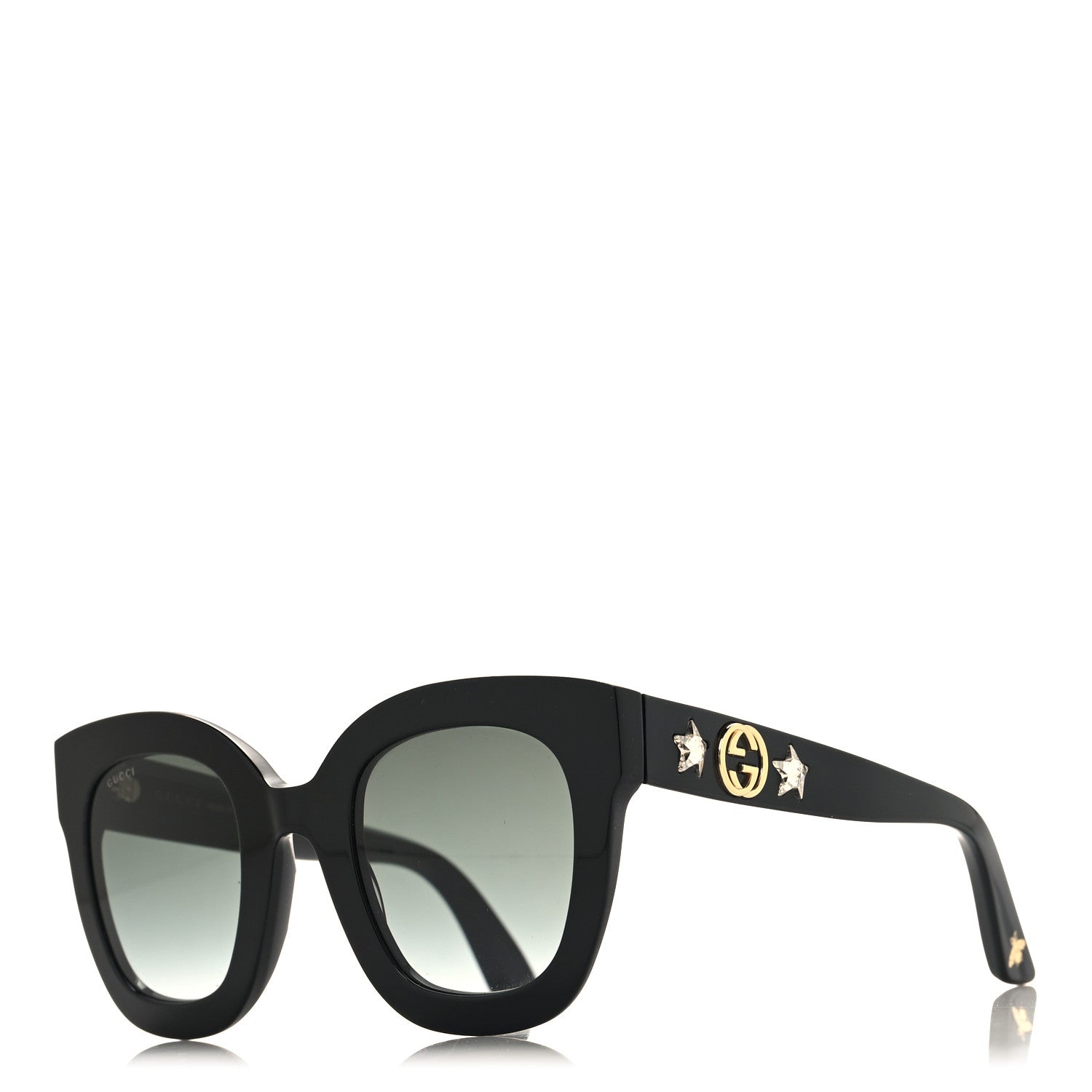 Gucci Acetate Crystal Star Round Frame Sunglasses GG0208S Black 1 of 8