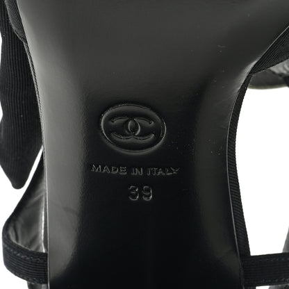 Chanel Shiny Fabric Grosgrain Cap Toe Camellia Bow Slingback Pumps 39 Black 6 of 9