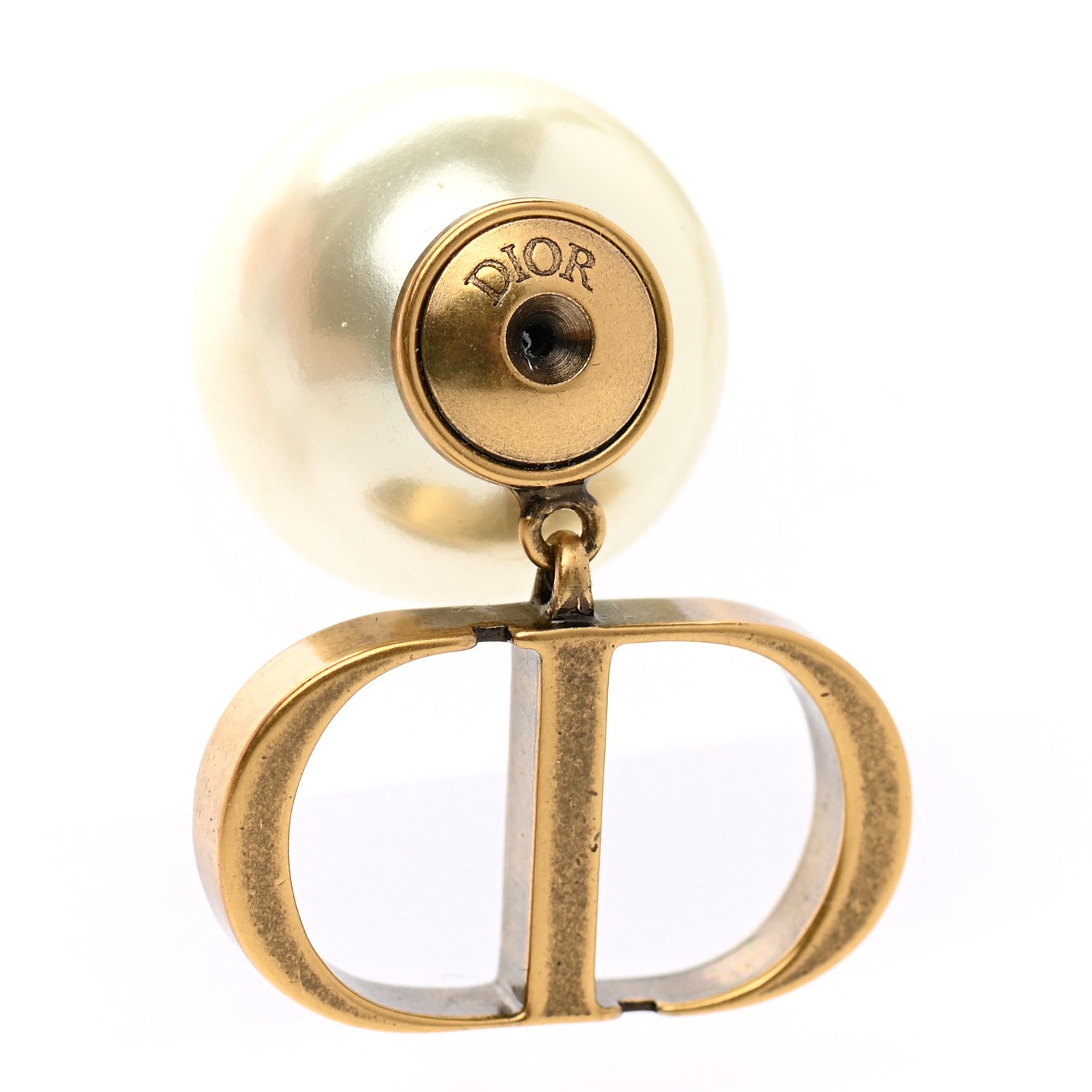 Christian Dior Pearl Logo Drop Earrings Gold 4 of 4
