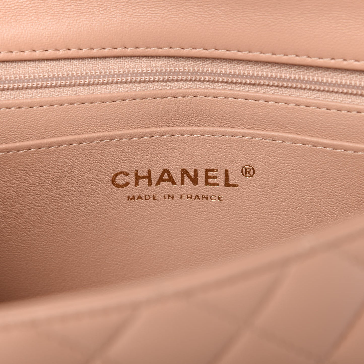 Lambskin Quilted Mini Top Handle Rectangular Flap Beige