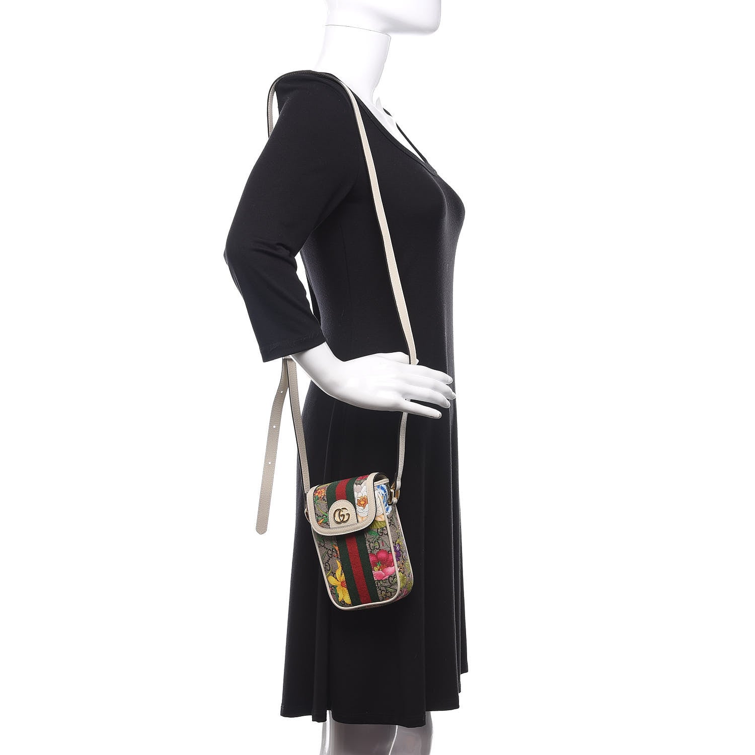 Gucci GG Supreme Monogram Flora Web Ophidia Phone Crossbody Bag White 2 of 8