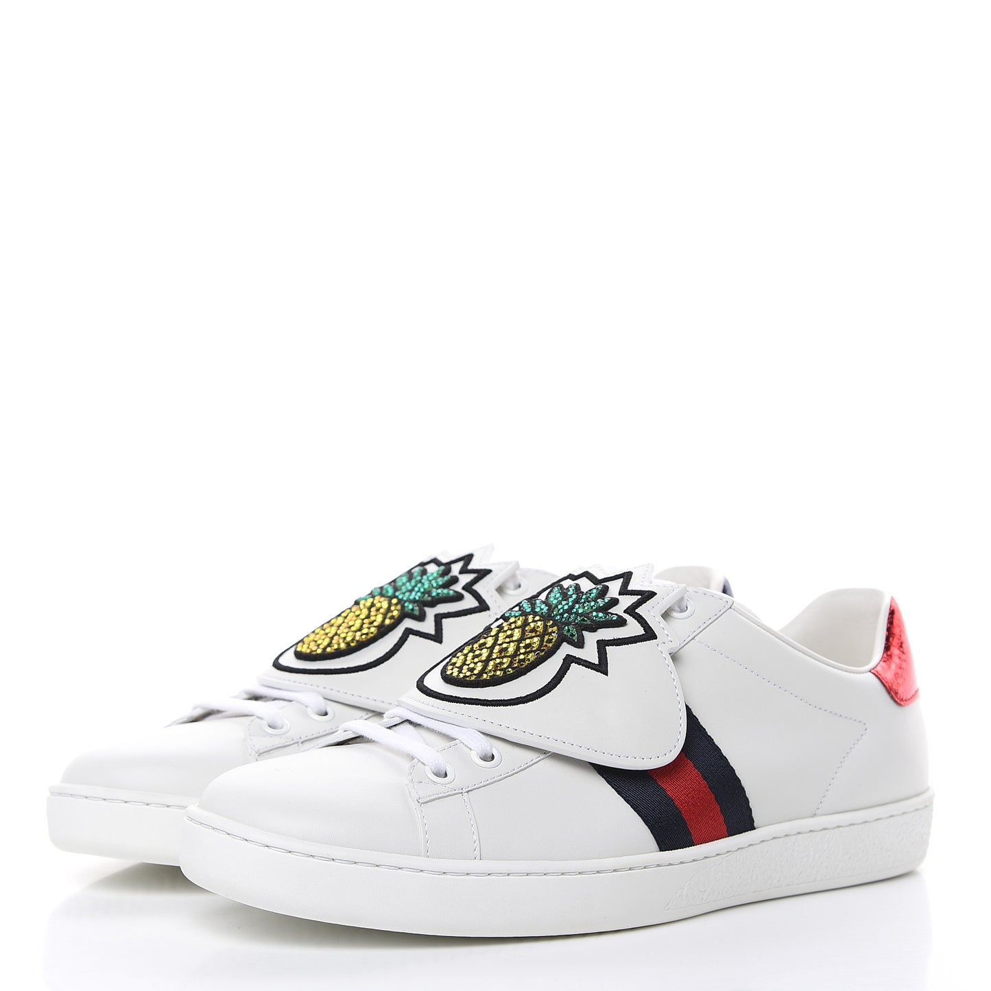 Calfskin Ayers Crystal Web Womens New Ace Pineapple Sneakers 40 White