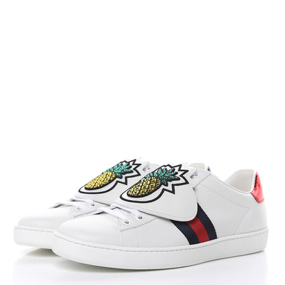 Gucci Calfskin Ayers Crystal Web Womens New Ace Pineapple Sneakers 40 White 3 of 10