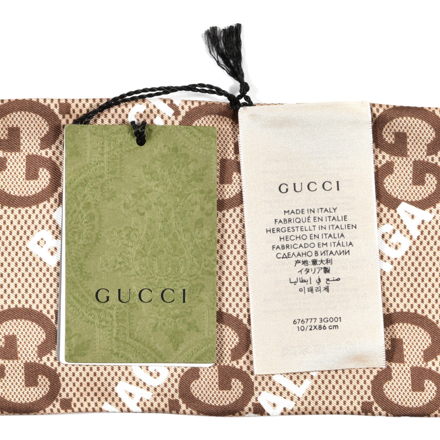 Gucci X BALENCIAGA Silk Twill Maxi GG Monogram GG B Neck Bow Scarf Beige White 2 of 3