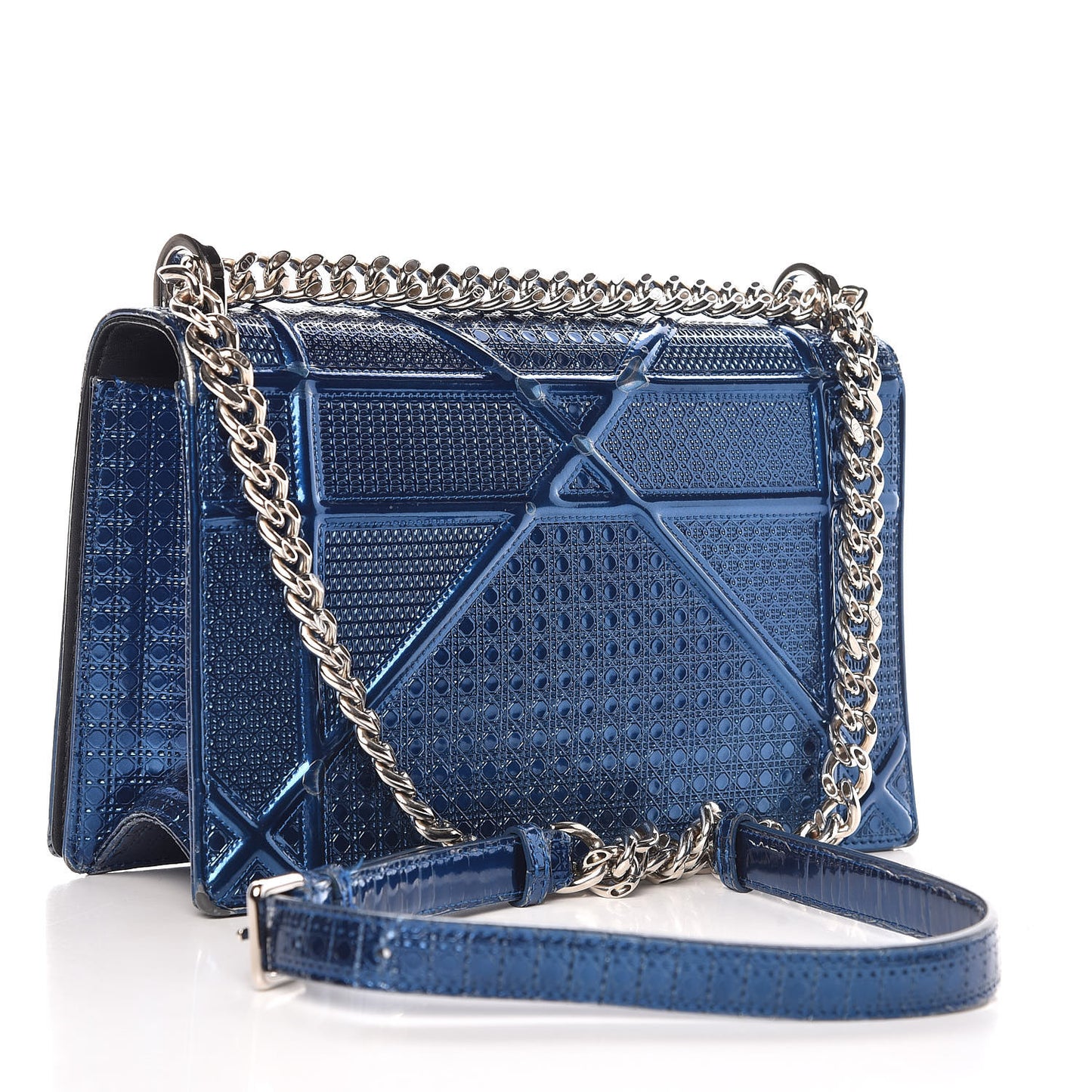Metallic Patent Micro-Cannage Medium Diorama Flap Bag Blue