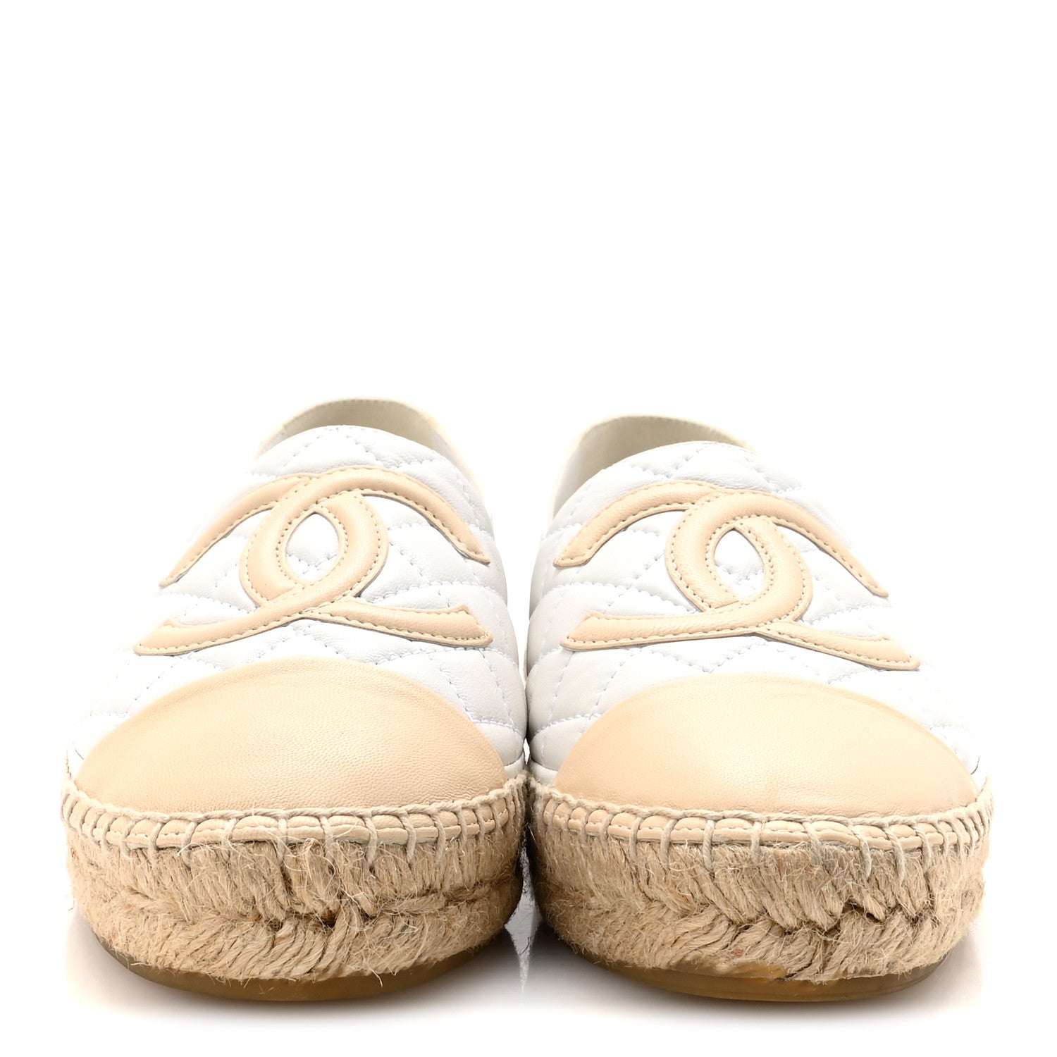 Chanel Lambskin Quilted CC Espadrilles 37 White Beige 3 of 10