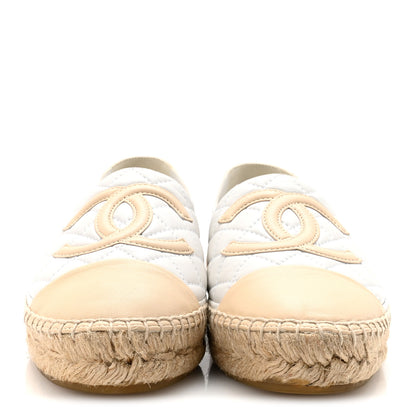 Chanel Lambskin Quilted CC Espadrilles 37 White Beige 3 of 10