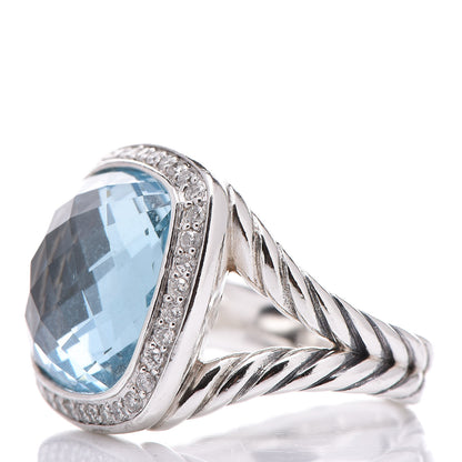 David Yurman Sterling Silver Diamond Blue Topaz 14mm Albion Ring 52 6 3 of 5
