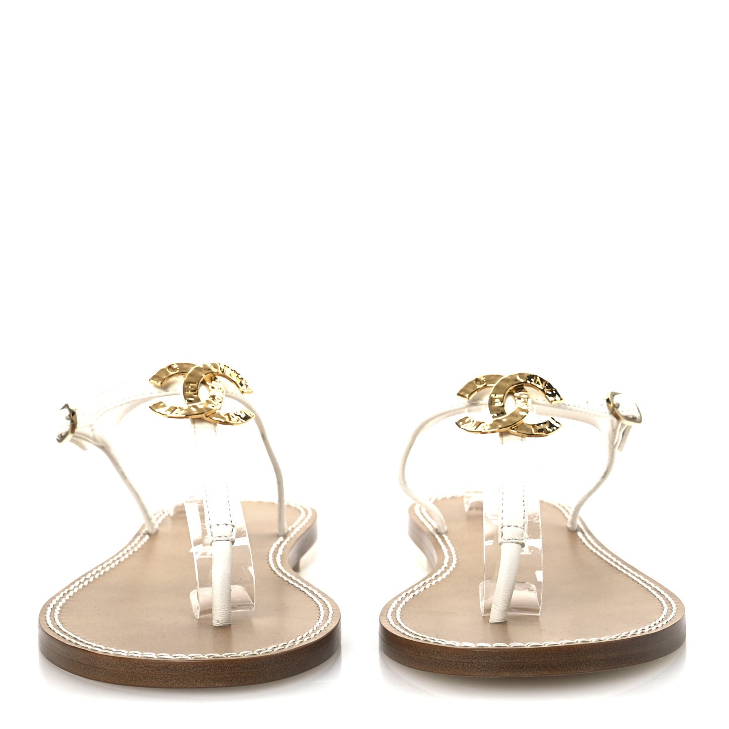 Lambskin CC Thong Sandals 37 White Gold