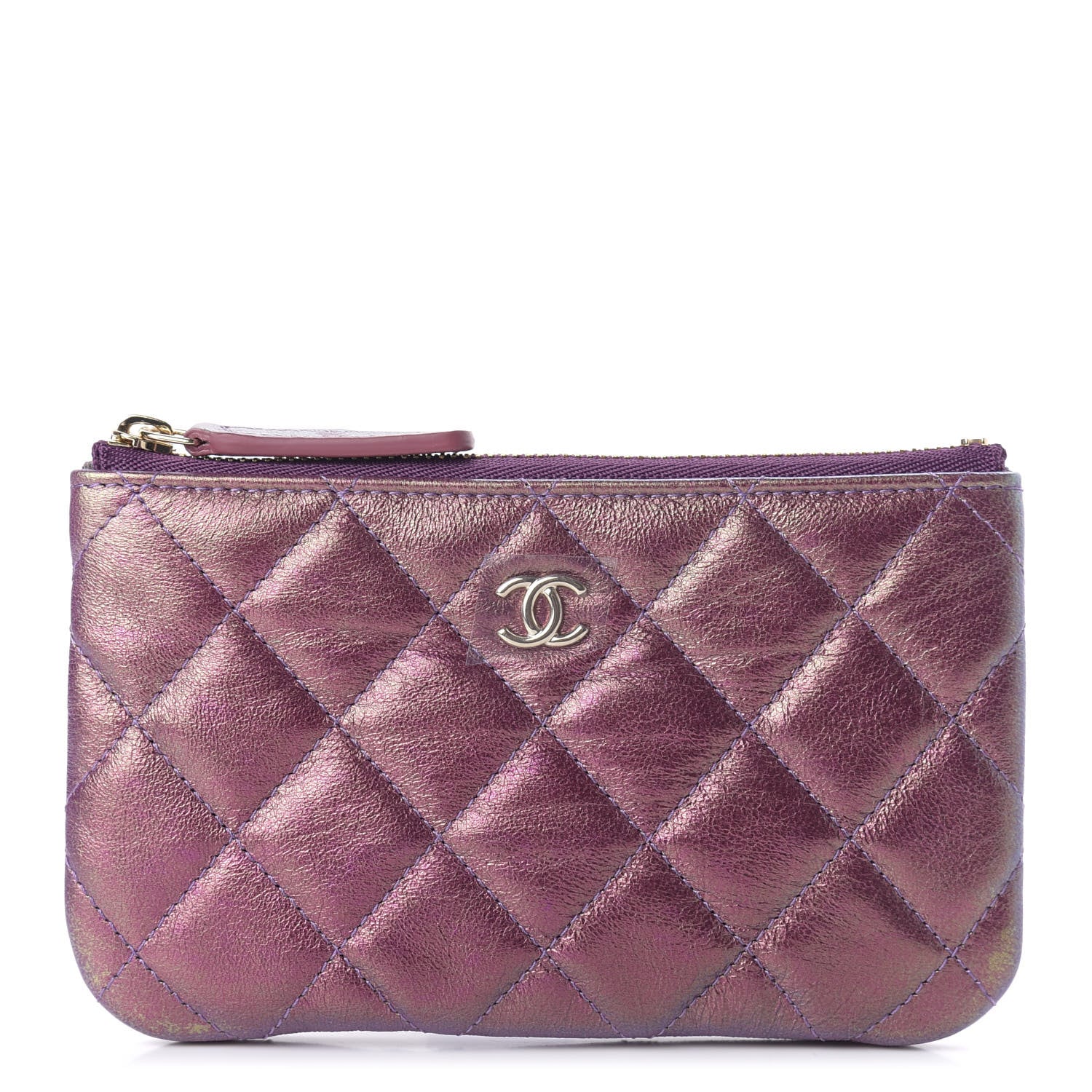 Chanel Iridescent Lambskin Quilted Small Cosmetic Case Purple 1 of 8